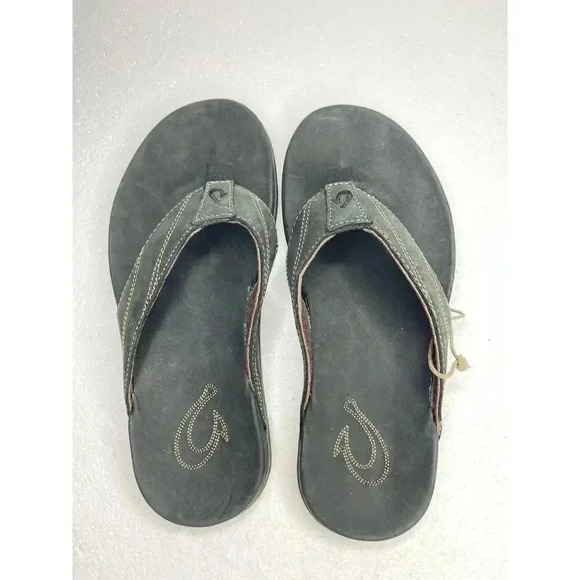 OluKai Pikoi sandal Men size 7 New Leather flip flops black - Picture 7 of 8